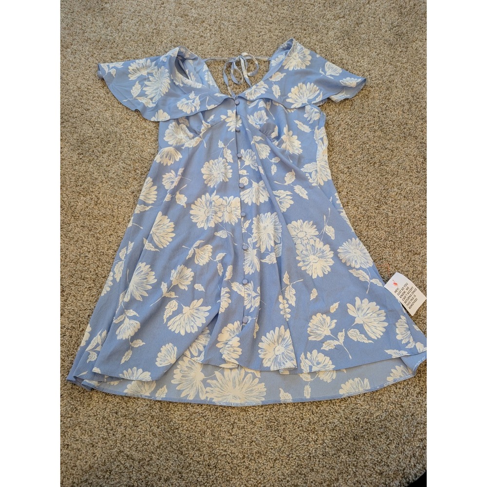 ASOS DESIGN Blue Floral Button Front Mini Tea Dress Short Sleeve Size US 12 NEW